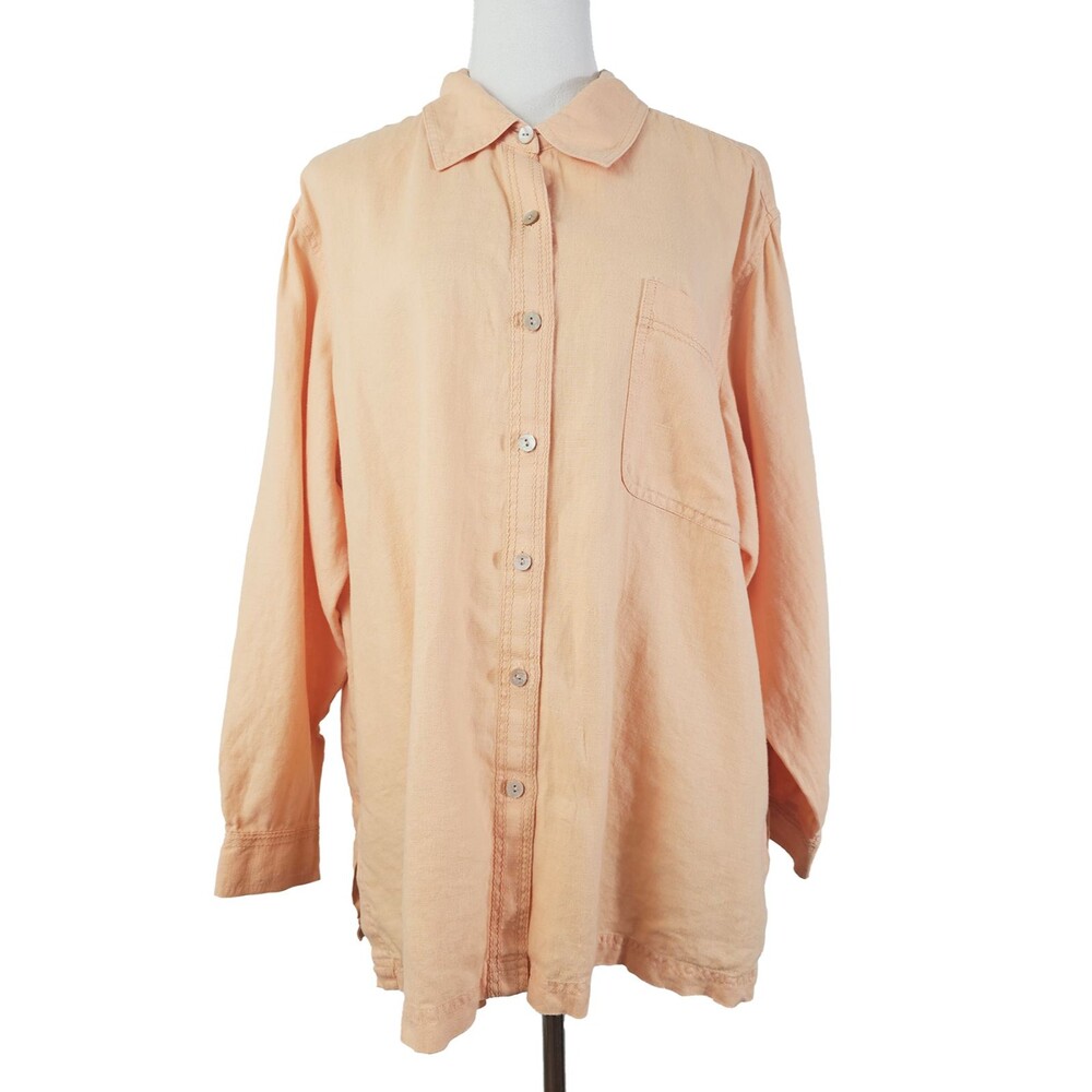 Sigrid Olson 2X Women's Linen Orange Peachy Lagenlook Button Down Shirt
